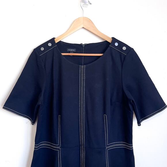 Talbots Sheath Dress Size 16 Black Contrast Stitching Classic Office Capsule - Picture 3 of 9